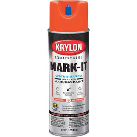 Krylon Mark-It Industrial WB Fluorescent Red Orange Inverted Marking Paint 732108